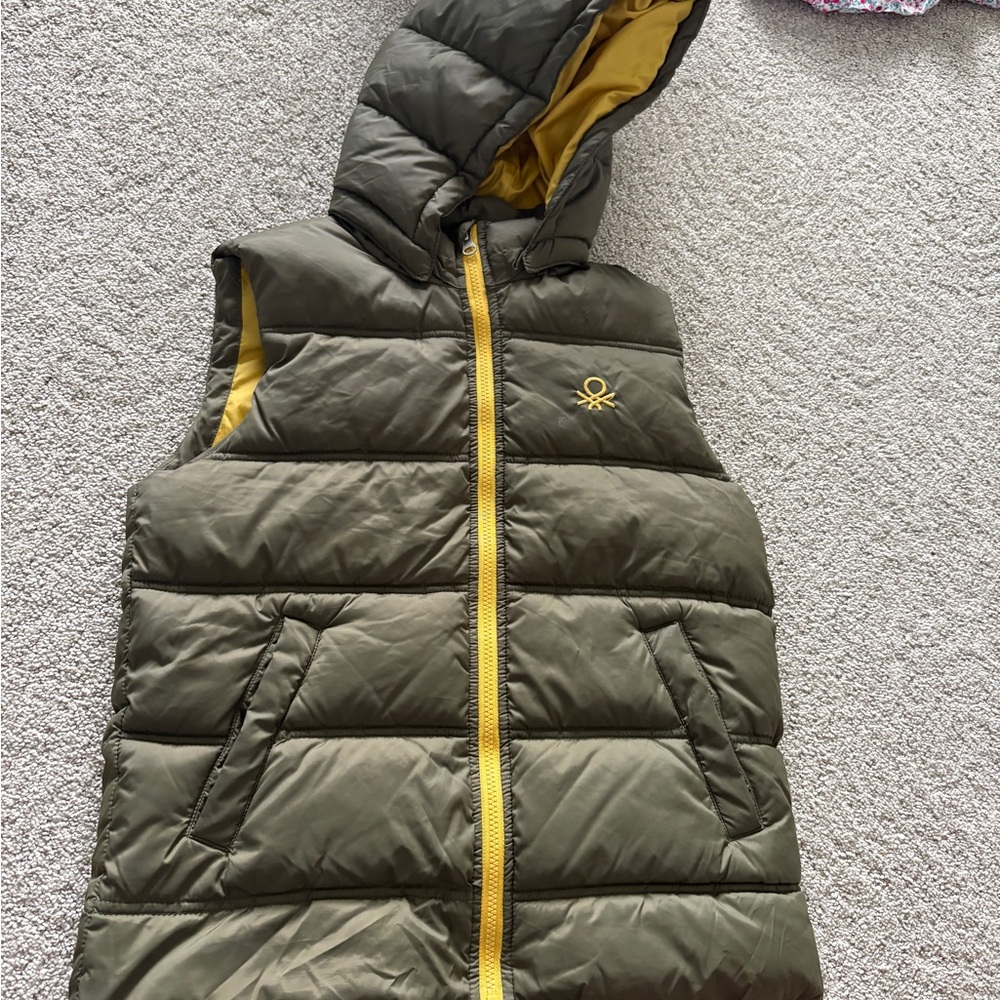 United Colors of Benetton Khaki Puffer Vest with Yellow Accents